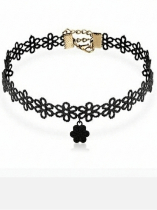 Windsor Jewelry - Black Floral Lace Choker Necklace with Flower Charm